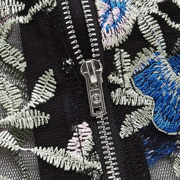 Y2K Plus Black Blue Mesh Embroidered Corset Bustier Crop Cami Top NEW - Picture 4 of 6